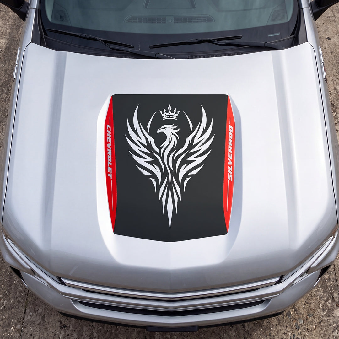 Hood Panel Decal/Sticker - Crowned Phoenix Graphic Decal Graphic Kit - For Chevrolet Silverado 2019-2024 - Premium Vinyl