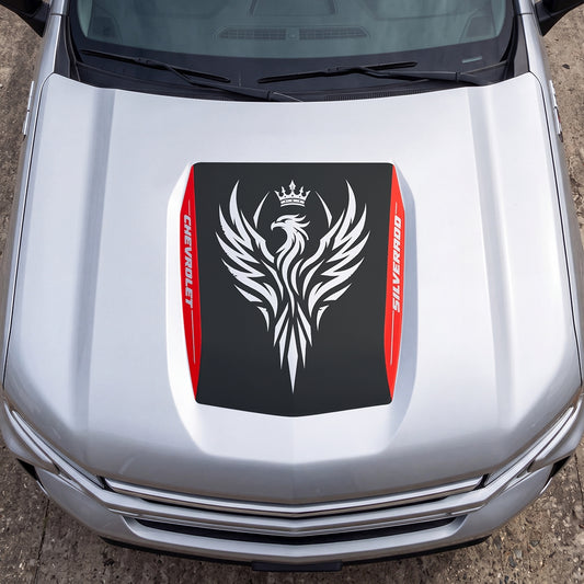 Hood Panel Decal/Sticker - Crowned Phoenix Graphic Decal Graphic Kit - For Chevrolet Silverado 2019-2024 - Premium Vinyl