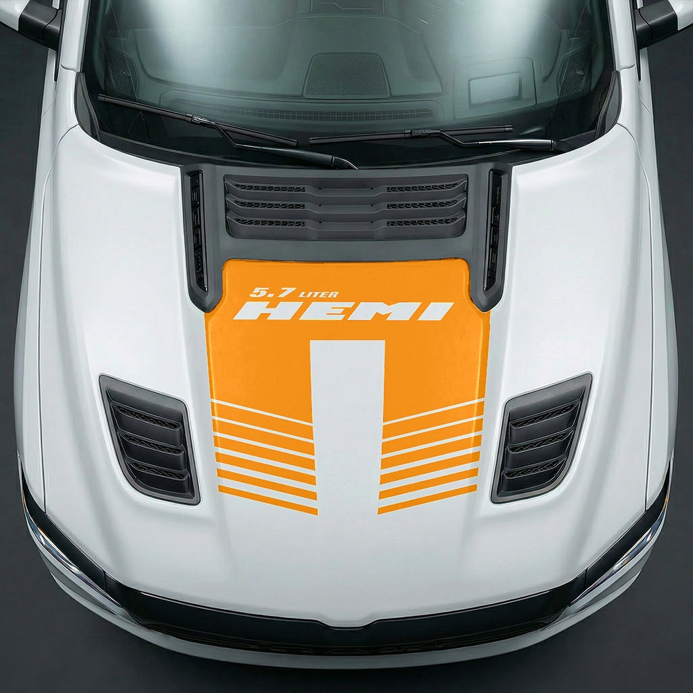 Hood Panel Decal/Sticker - Aggressive 5.7L HEMI Slotted Strobe Graphic Kit - For Dodge Ram 2019-2025 - Premium Vinyl