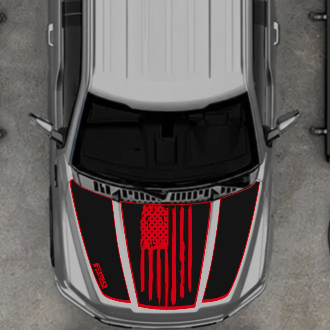 Hood Panel Decal/Sticker - USA Style 2 - Border Graphic Kit - For Ford F-150 2020-2026 - Premium Vinyl