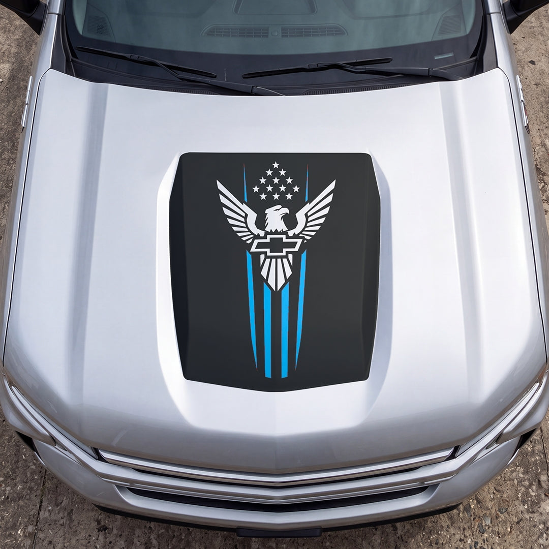 Hood Panel Decal/Sticker - Eagle with Stars Graphic Decal Graphic Kit - For Chevrolet Silverado 2019-2024 - Premium Vinyl