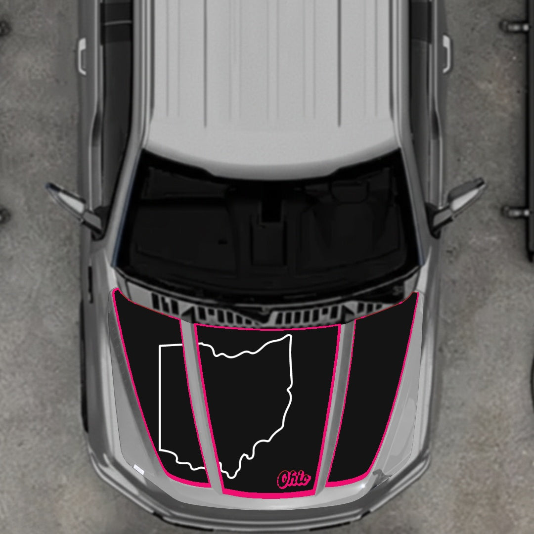 Hood Panel Decal/Sticker - Ohio - Cut - Border Graphic Kit - For Ford F-150 2020-2026 - Premium Vinyl