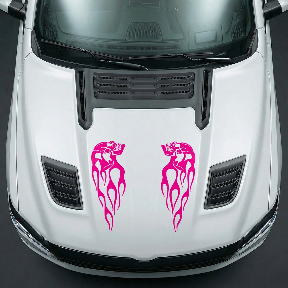 Hood Panel Decal/Sticker - Fiery Skulls Custom U-Shape - Cut Graphic Kit - For Dodge Ram 2019-2025 - Premium Vinyl