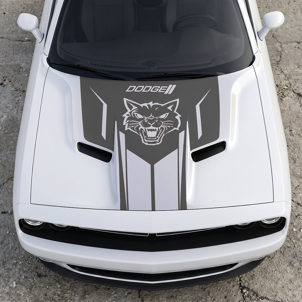 Hood Panel Decal/Sticker - Hellcat Frontal Assault Logo - Symmetrical Side-Accented Graphic Kit - For Dodge Challenger 2015-2024 - Premium Vinyl