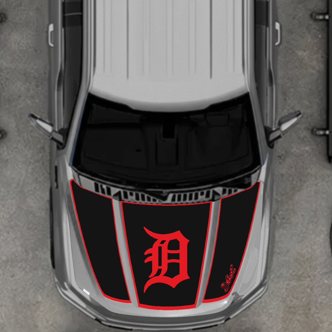 Hood Panel Decal/Sticker - Detroit Intial - Border Graphic Kit - For Ford F-150 2020-2026 - Premium Vinyl