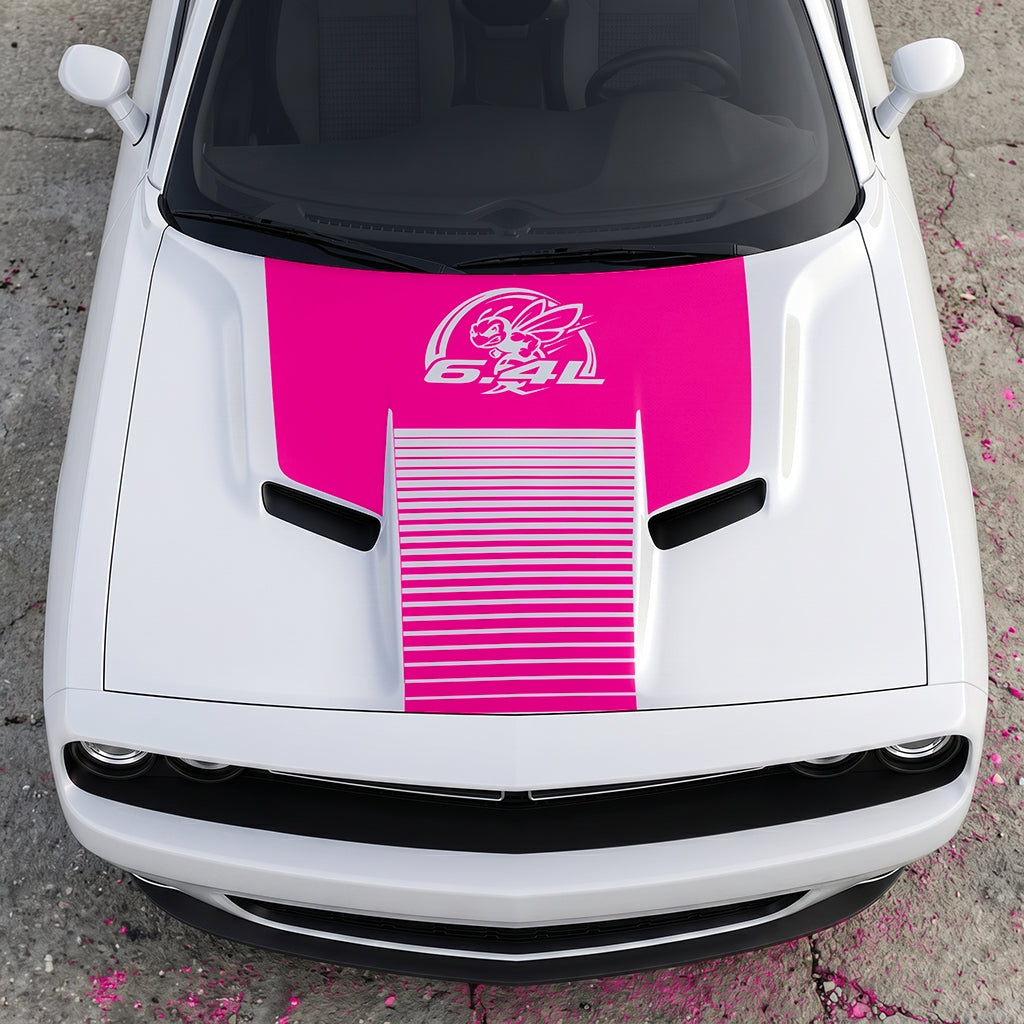Hood Panel Decal/Sticker - Scat Pack 6.4L Bee Heritage Stripe - Custom Precision Cut Vinyl Overlay Graphic Kit - For Dodge Challenger 2015-2024 - Premium Vinyl