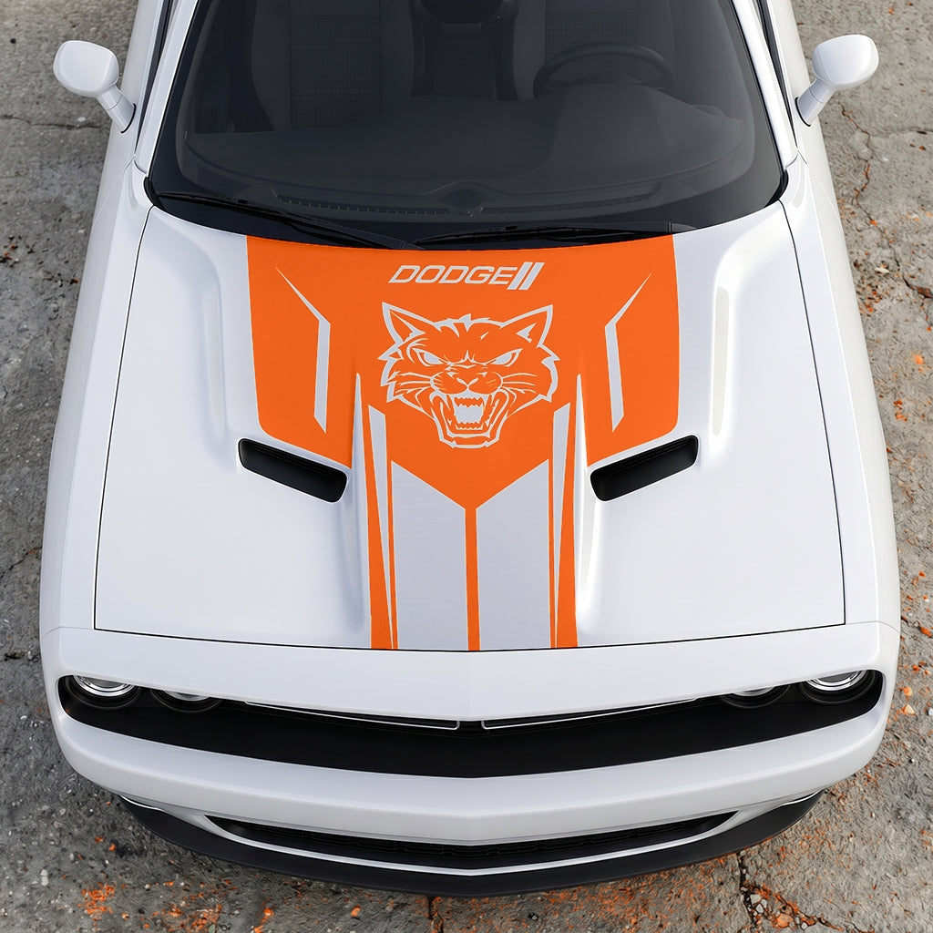 Hood Panel Decal/Sticker - Hellcat Frontal Assault Logo - Symmetrical Side-Accented Graphic Kit - For Dodge Challenger 2015-2024 - Premium Vinyl