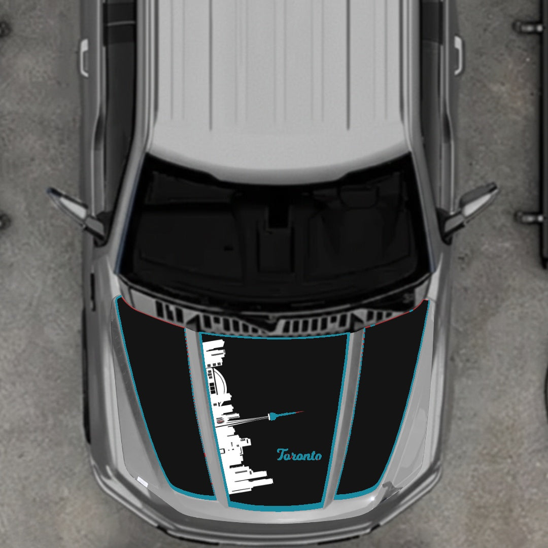 Hood Panel Decal/Sticker - Toronto Skyline - Cut - Border Graphic Kit - For Ford F-150 2020-2026 - Premium Vinyl
