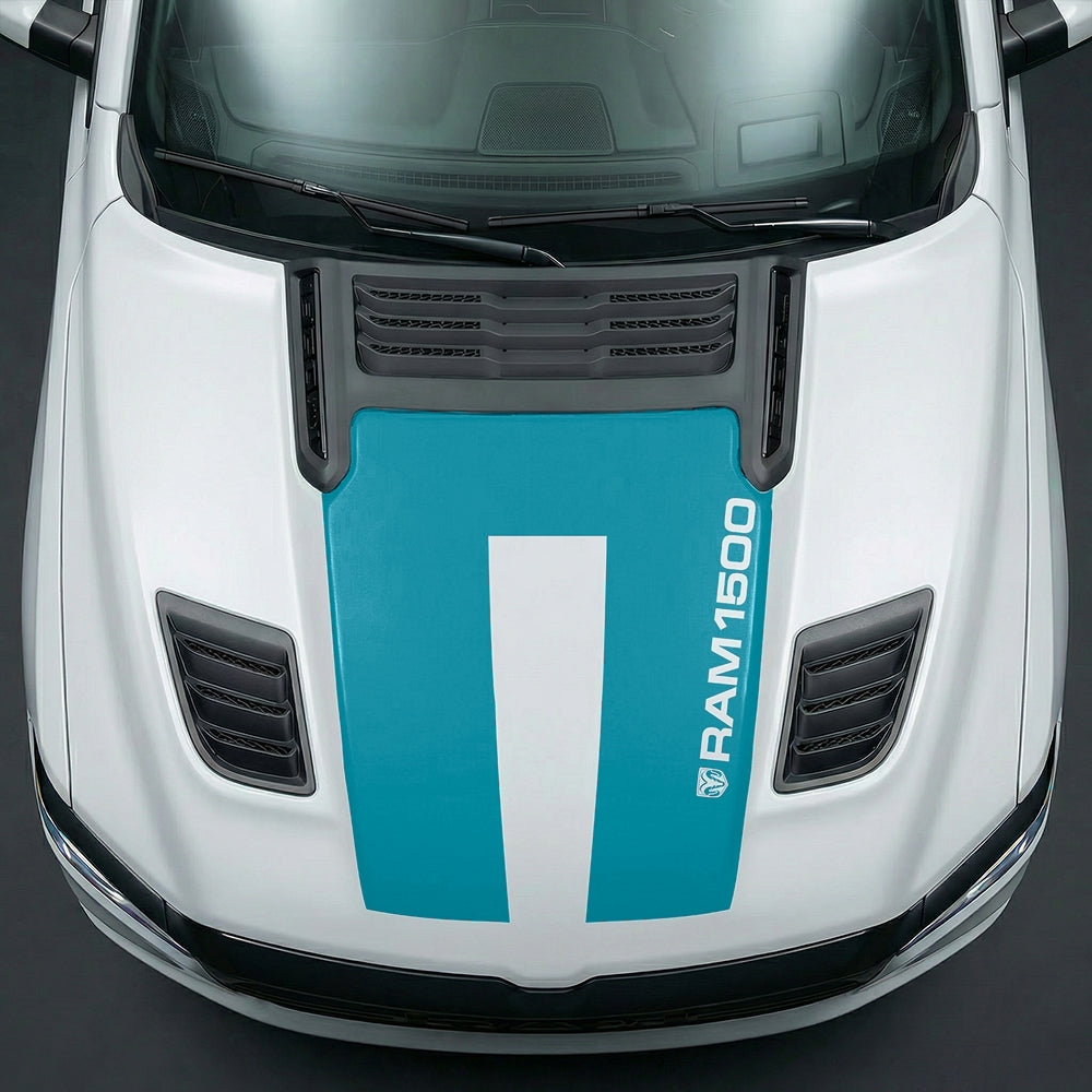 Hood Panel Decal/Sticker - Sleek Vertical RAM 1500 Text & Logo Minimalist Graphic Kit - For Dodge Ram 2019-2025 - Premium Vinyl