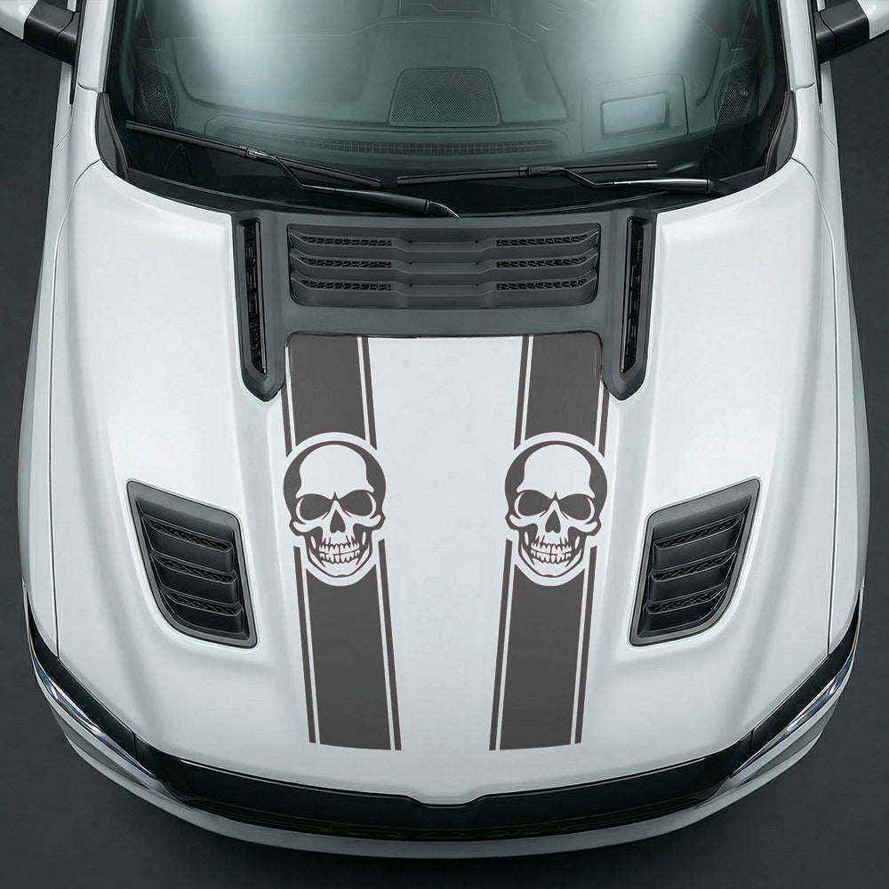 Hood Panel Decal/Sticker - Sinister Skull Racing Stripes Graphic Kit - For Dodge Ram 2019-2025 - Premium Vinyl
