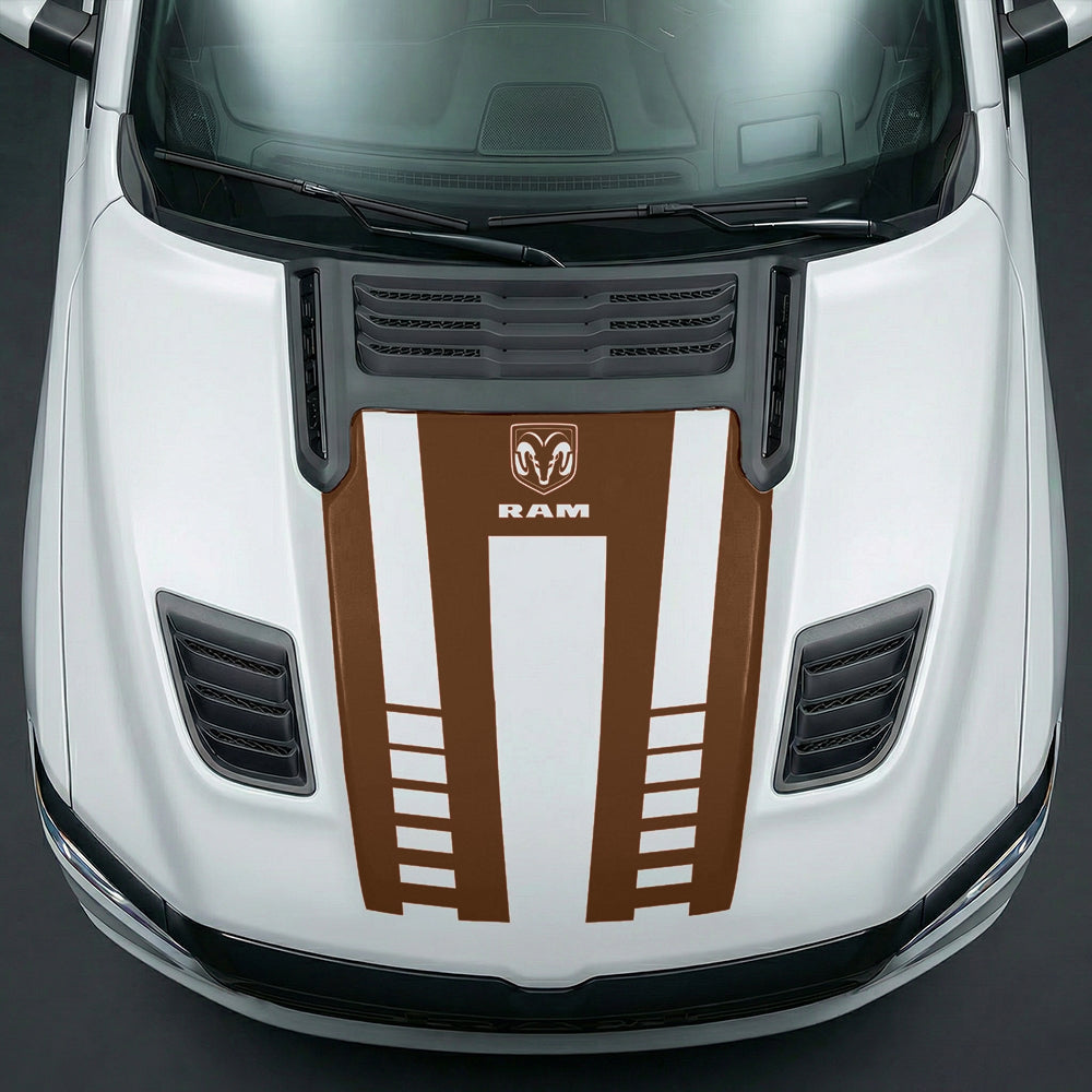 Hood Panel Decal/Sticker - Sport Strobe V-Stripes with Center RAM Logo Graphic Kit - For Dodge Ram 2019-2025 - Premium Vinyl