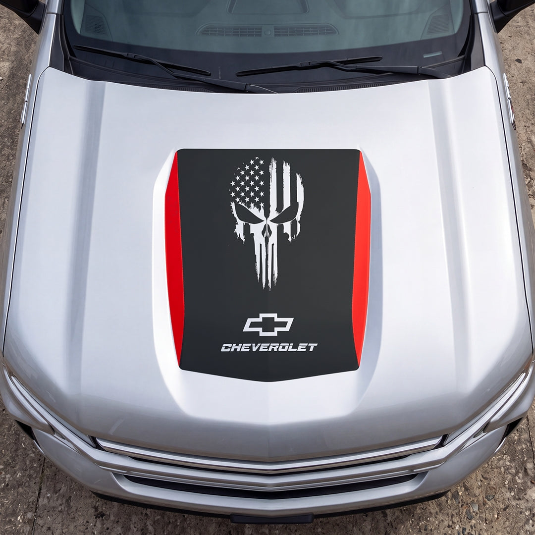 Hood Panel Decal/Sticker - American Punisher Graphic Decal Graphic Kit - For Chevrolet Silverado 2019-2024 - Premium Vinyl