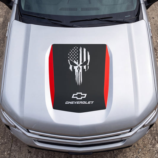 Hood Panel Decal/Sticker - American Punisher Graphic Decal Graphic Kit - For Chevrolet Silverado 2019-2024 - Premium Vinyl