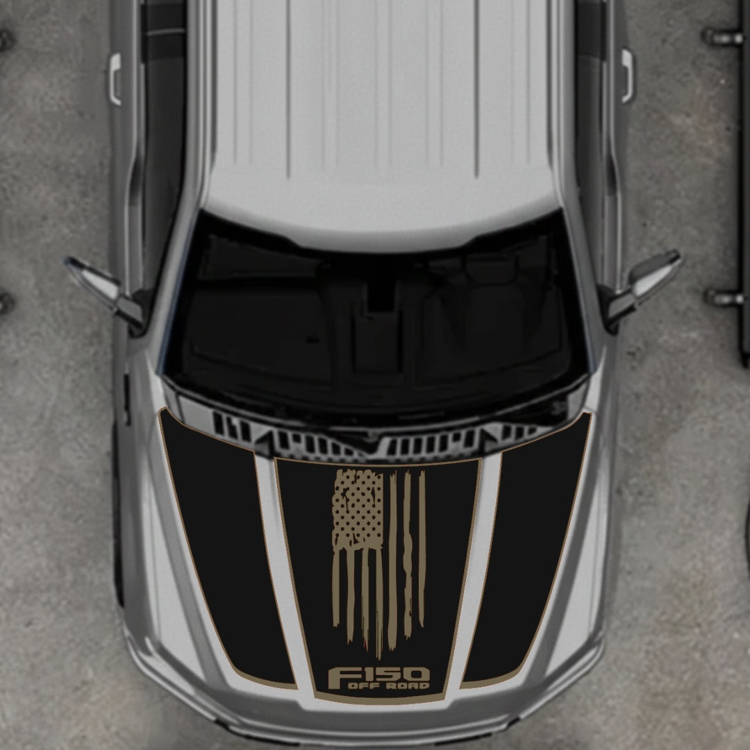 Hood Panel Decal/Sticker - USA Style 3 - Border Graphic Kit - For Ford F-150 2020-2026 - Premium Vinyl
