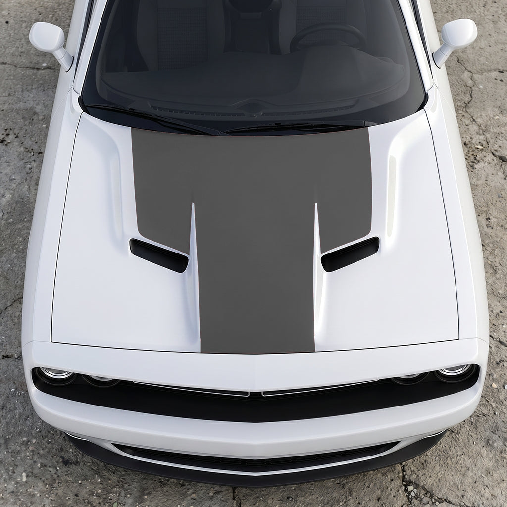 Hood Panel Decal/Sticker - The Foundation - Solid T-Shape - Matte Performance Trim Blackout Graphic Kit - For Dodge Challenger 2015-2024 - Premium Vinyl