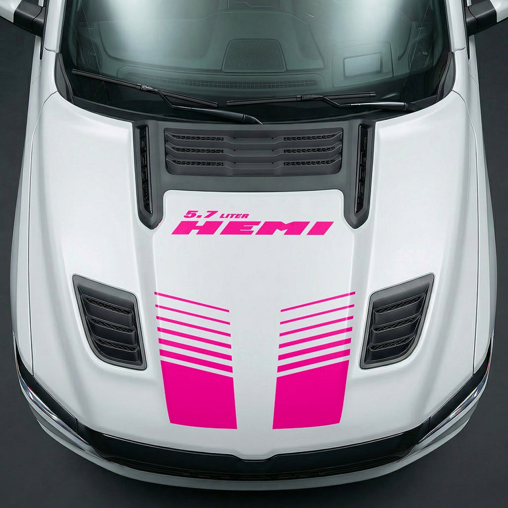 Hood Panel Decal/Sticker - Aggressive 5.7L HEMI Slotted Strobe - Cut Graphic Kit - For Dodge Ram 2019-2025 - Premium Vinyl