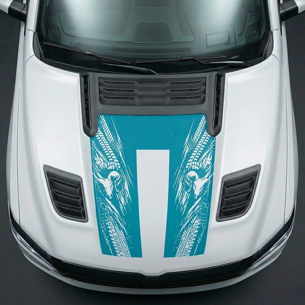 Hood Panel Decal/Sticker - Extreme Tread & Slash Ram Mascot U-Shape Graphic Kit - For Dodge Ram 2019-2025 - Premium Vinyl