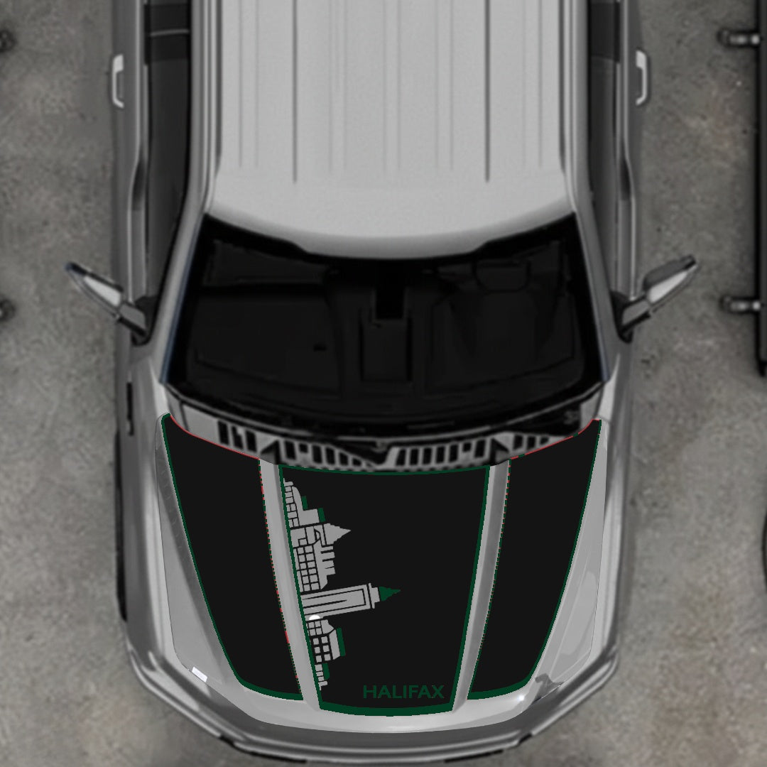 Hood Panel Decal/Sticker - Halifax Skyline - Cut - Border Graphic Kit - For Ford F-150 2020-2026 - Premium Vinyl