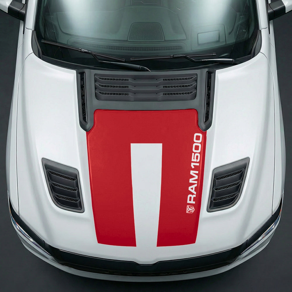 Hood Panel Decal/Sticker - Sleek Vertical RAM 1500 Text & Logo Minimalist Graphic Kit - For Dodge Ram 2019-2025 - Premium Vinyl