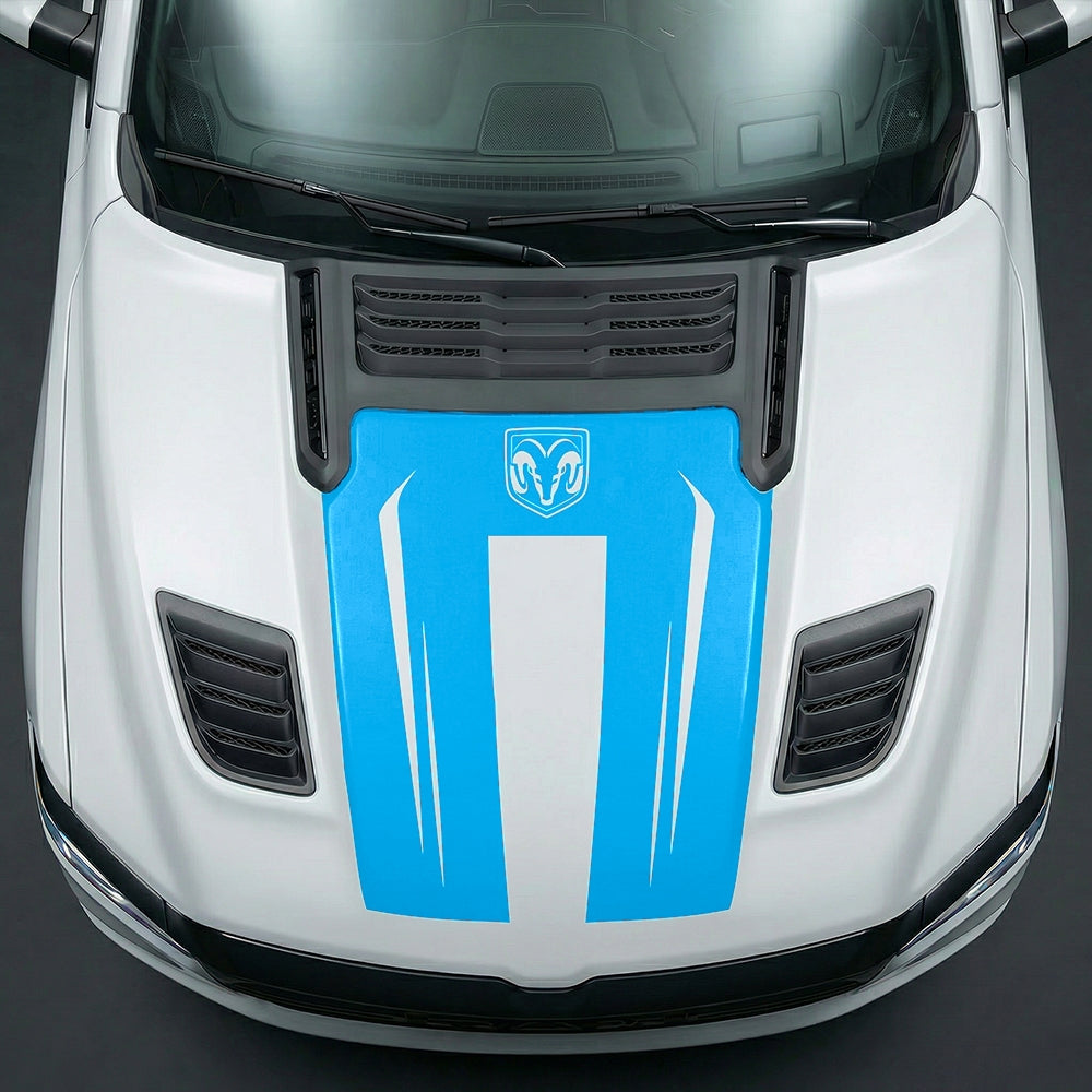 Hood Panel Decal/Sticker - Sleek Spear Cutout U-Shape with RAM Logo Graphic Kit - For Dodge Ram 2019-2025 - Premium Vinyl