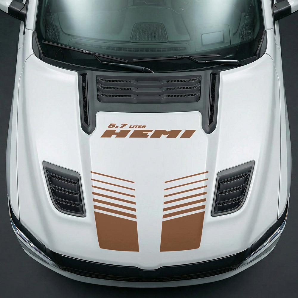 Hood Panel Decal/Sticker - Aggressive 5.7L HEMI Slotted Strobe - Cut Graphic Kit - For Dodge Ram 2019-2025 - Premium Vinyl