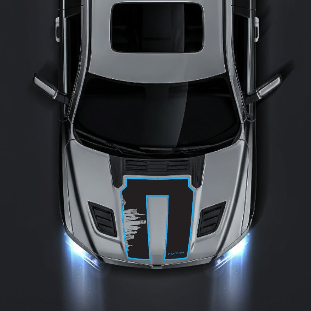 Hood Panel Decal/Sticker - Philadelphia Skyline - Cut - Border Graphic Kit - For Dodge RAM 1500 2019-2025 - Premium Vinyl
