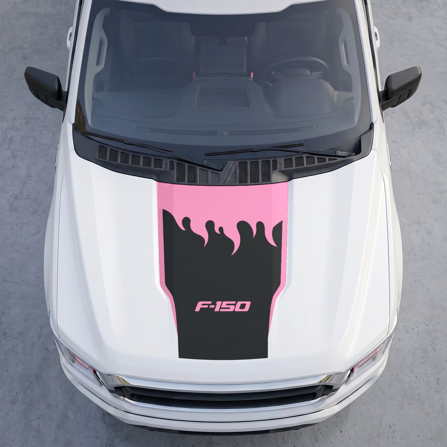 Hood Panel Decal/Sticker - Fire Flame Wave Hood Decal Wrap – Bold Liquid Flame Vector Graphic Kit - For Ford F-150 F150 2015-2020 - Premium Vinyl