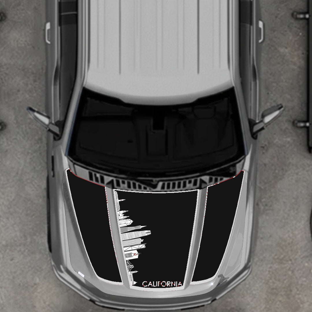 Hood Panel Decal/Sticker - California Skyline - Cut - Border Graphic Kit - For Ford F-150 2020-2026 - Premium Vinyl