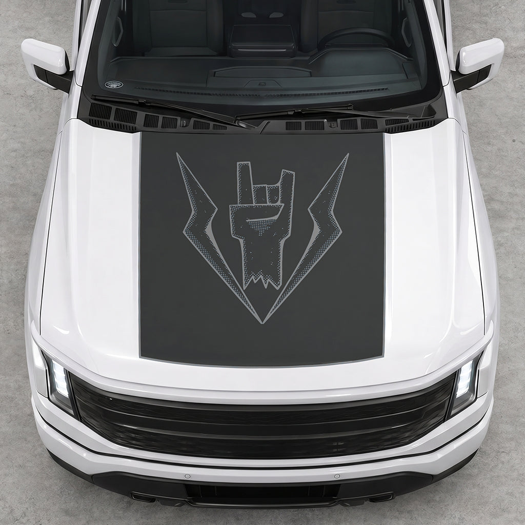 Hood Panel Decal/Sticker - Lightning Rock Hand Graphic Decal Graphic Kit - For FORD F-150 2015-2020 - Premium Vinyl