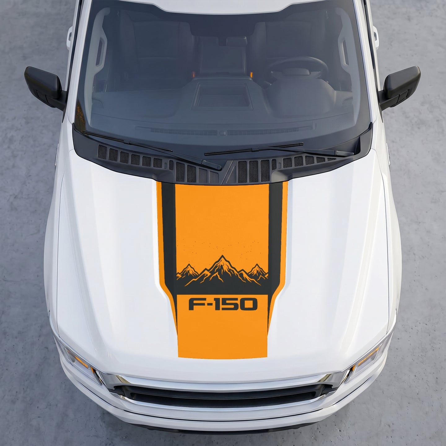 Hood Panel Decal/Sticker - Landscape Mountain Peak Hood Decal – Center Matte Black Stripe Vinyl Wrap Graphic Kit - For Ford F-150 F150 2015-2020 - Premium Vinyl