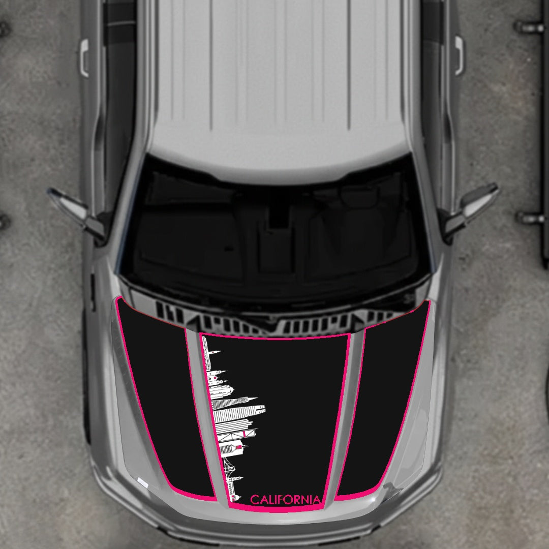 Hood Panel Decal/Sticker - California Skyline - Cut - Border Graphic Kit - For Ford F-150 2020-2026 - Premium Vinyl