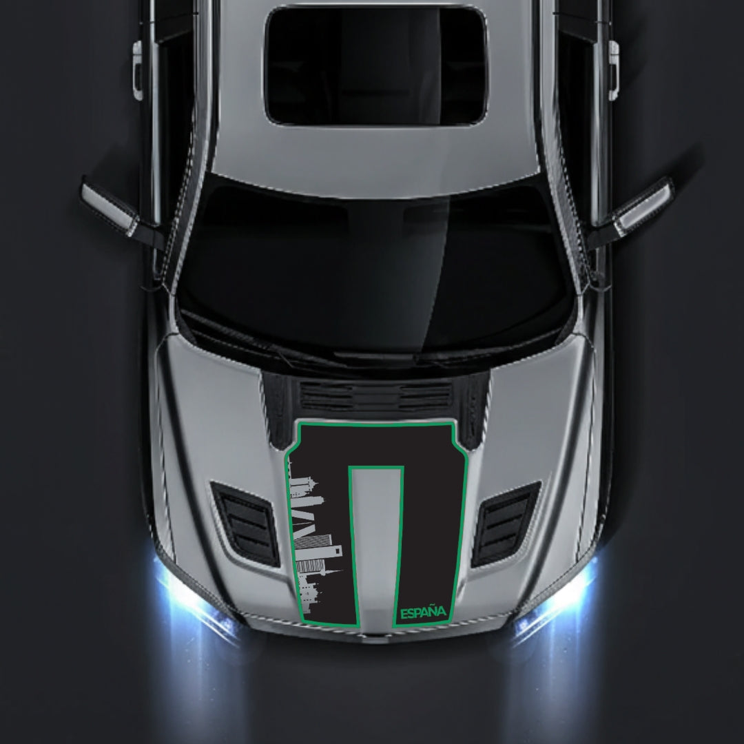 Hood Panel Decal/Sticker - Spain Skyline - Cut - Border Graphic Kit - For Dodge RAM 1500 2019-2025 - Premium Vinyl