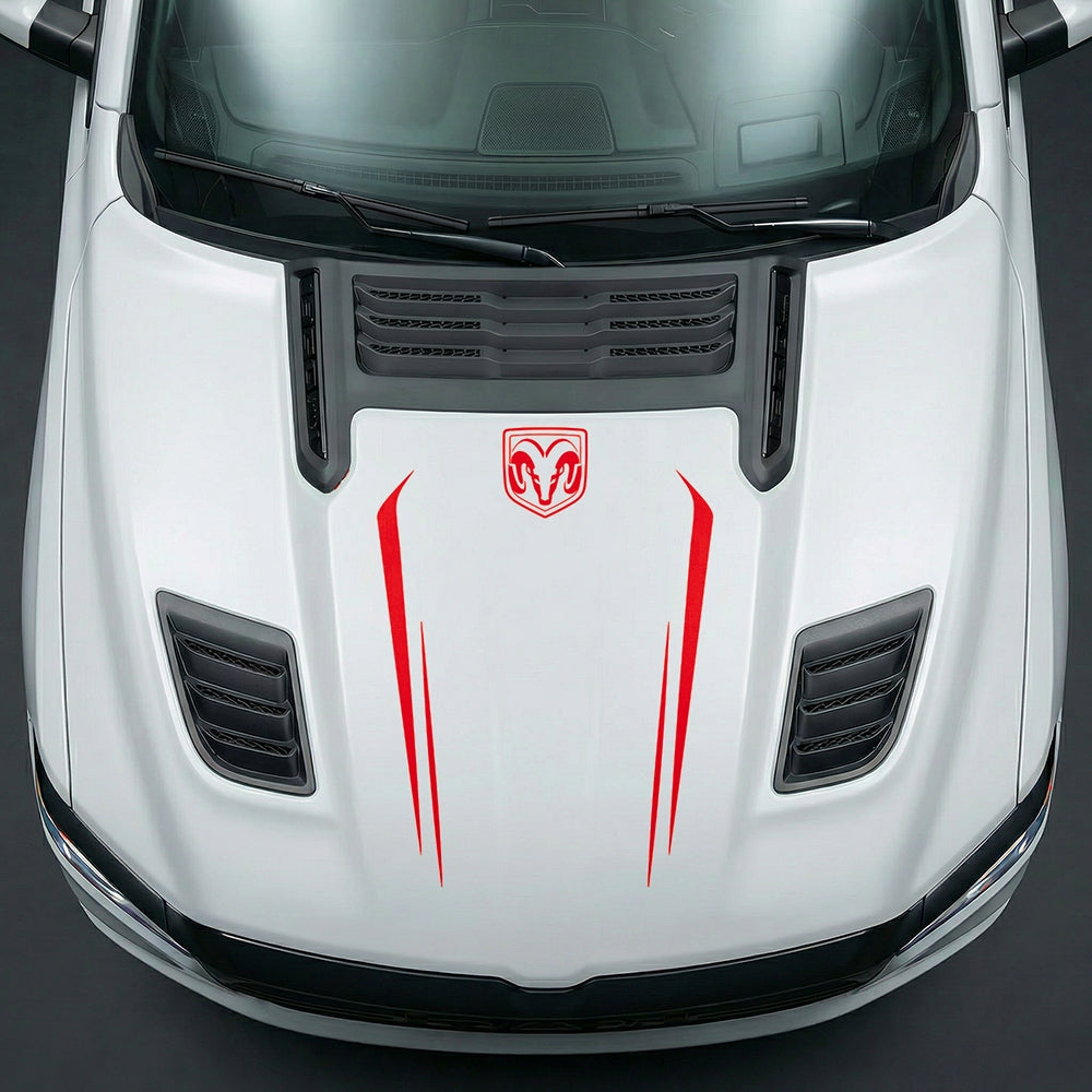 Hood Panel Decal/Sticker - Sleek Spear Cutout U-Shape with RAM Logo - Cut Graphic Kit - For Dodge Ram 2019-2025 - Premium Vinyl