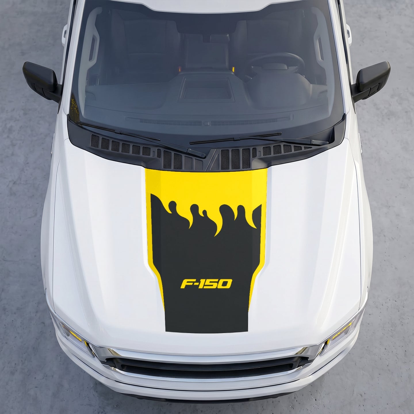 Hood Panel Decal/Sticker - Fire Flame Wave Hood Decal Wrap – Bold Liquid Flame Vector Graphic Kit - For Ford F-150 F150 2015-2020 - Premium Vinyl