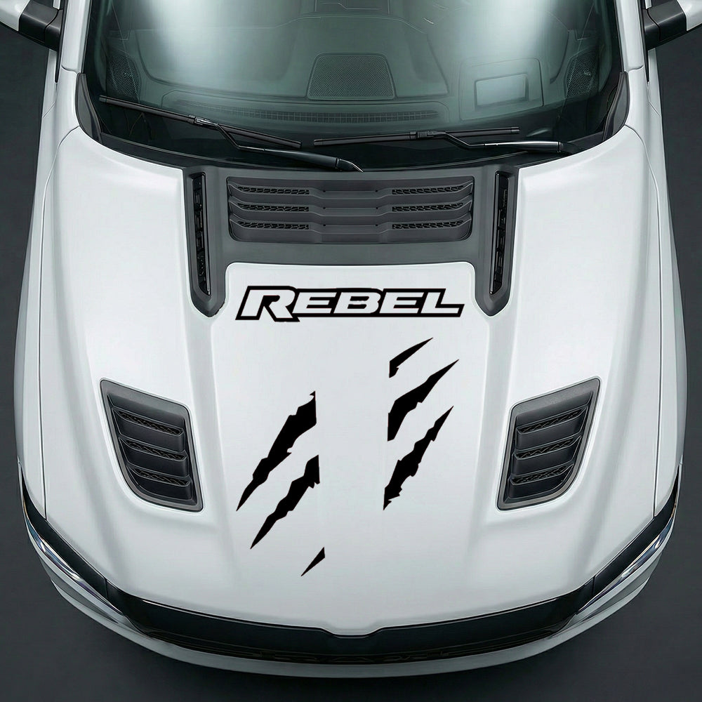Hood Panel Decal/Sticker - Fierce REBEL Monster Slash - Cut Graphic Kit - For Dodge Ram 2019-2025 - Premium Vinyl