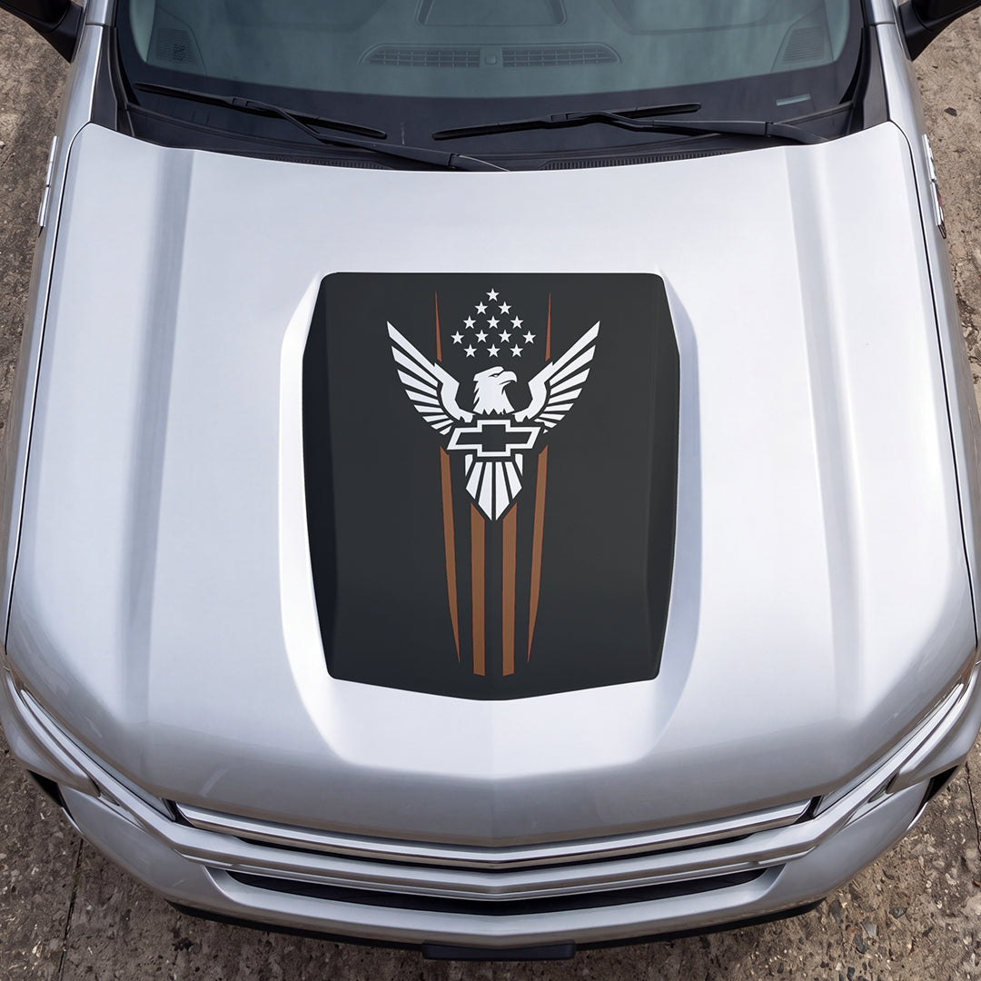 Hood Panel Decal/Sticker - Eagle with Stars Graphic Decal Graphic Kit - For Chevrolet Silverado 2019-2024 - Premium Vinyl