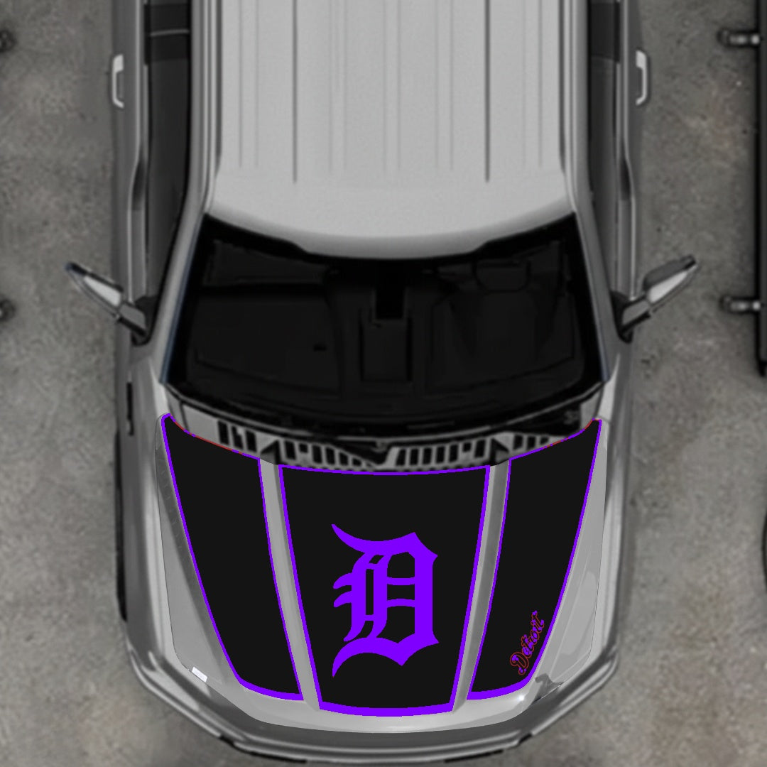 Hood Panel Decal/Sticker - Detroit Intial - Border Graphic Kit - For Ford F-150 2020-2026 - Premium Vinyl