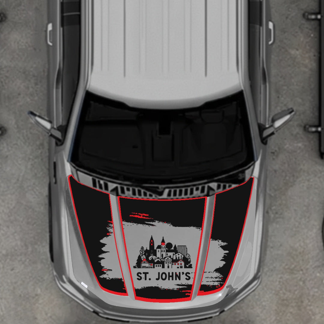 Hood Panel Decal/Sticker - St John's - Cut - Border Graphic Kit - For Ford F-150 2020-2026 - Premium Vinyl