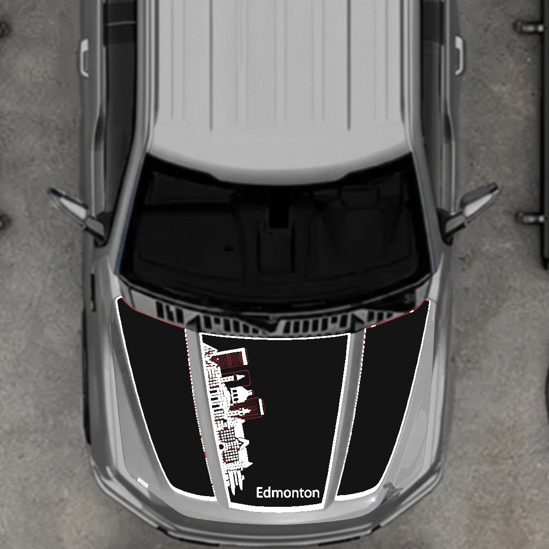 Hood Panel Decal/Sticker - Edmonton Skyline - Border Graphic Kit - For Ford F-150 2020-2026 - Premium Vinyl
