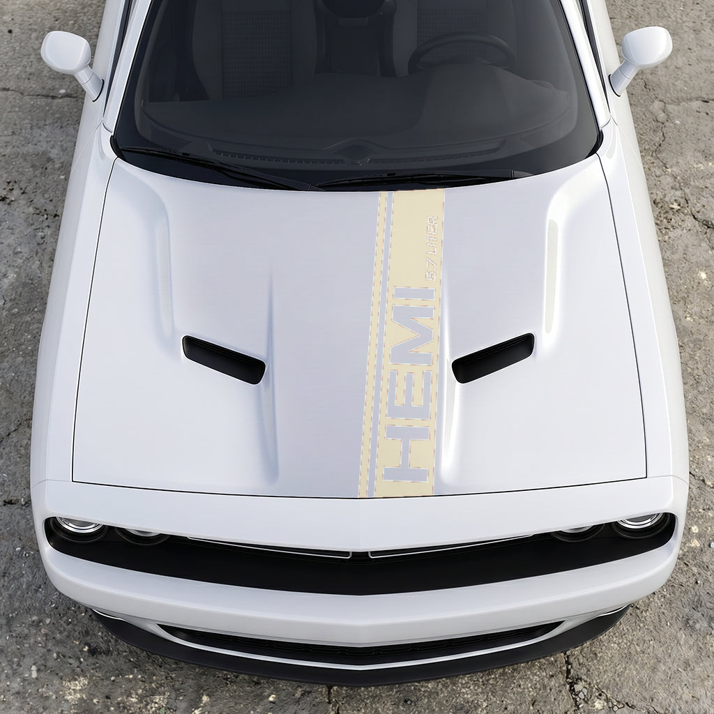 Hood Panel Decal/Sticker - HEMI 5.7 Liter Vertical Performance Stripe - Pillar Style Side-Hood Accent Vinyl Graphic Kit - For Dodge Challenger 2015-2024 - Premium Vinyl