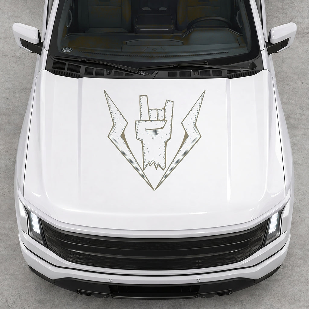 Hood Panel Decal/Sticker - Cut Lightning Rock Hand Graphic Decal Graphic Kit - For FORD F-150 2015-2020 - Premium Vinyl