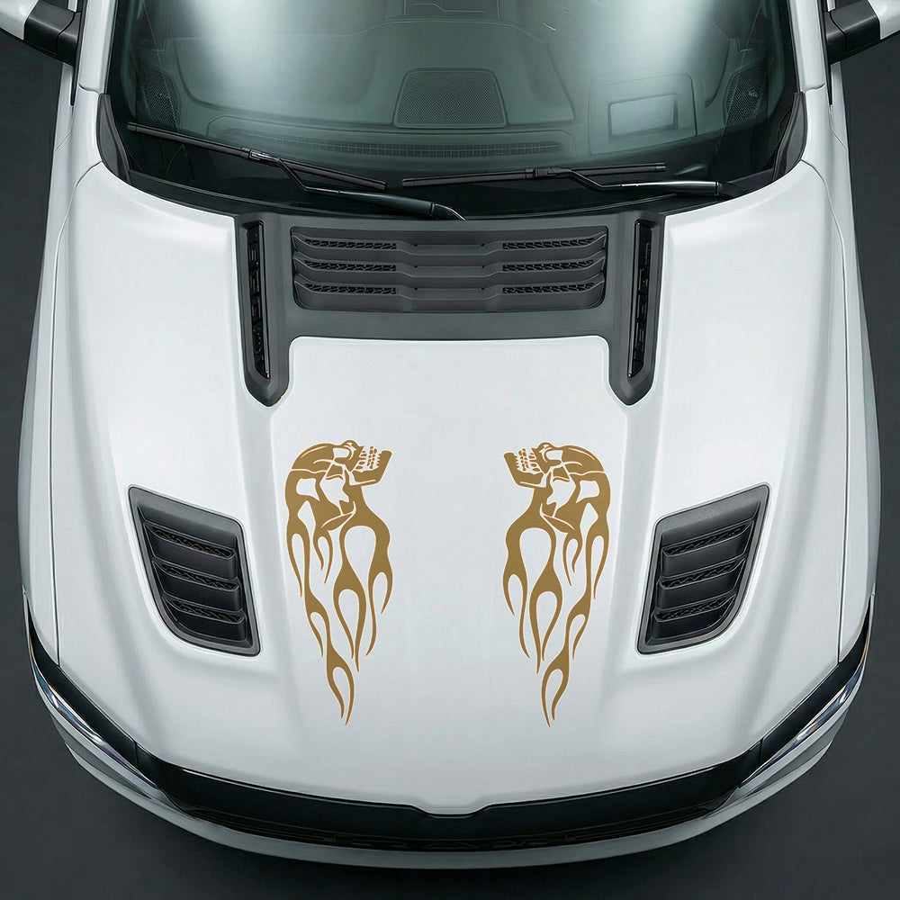 Hood Panel Decal/Sticker - Fiery Skulls Custom U-Shape - Cut Graphic Kit - For Dodge Ram 2019-2025 - Premium Vinyl