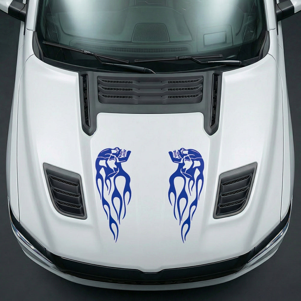Hood Panel Decal/Sticker - Fiery Skulls Custom U-Shape - Cut Graphic Kit - For Dodge Ram 2019-2025 - Premium Vinyl