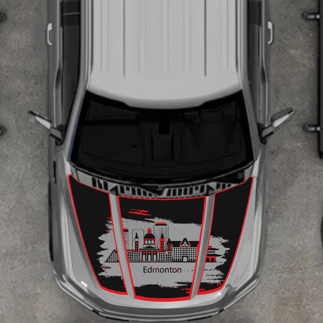 Hood Panel Decal/Sticker - Edmonton - Cut - Border Graphic Kit - For Ford F-150 2020-2026 - Premium Vinyl
