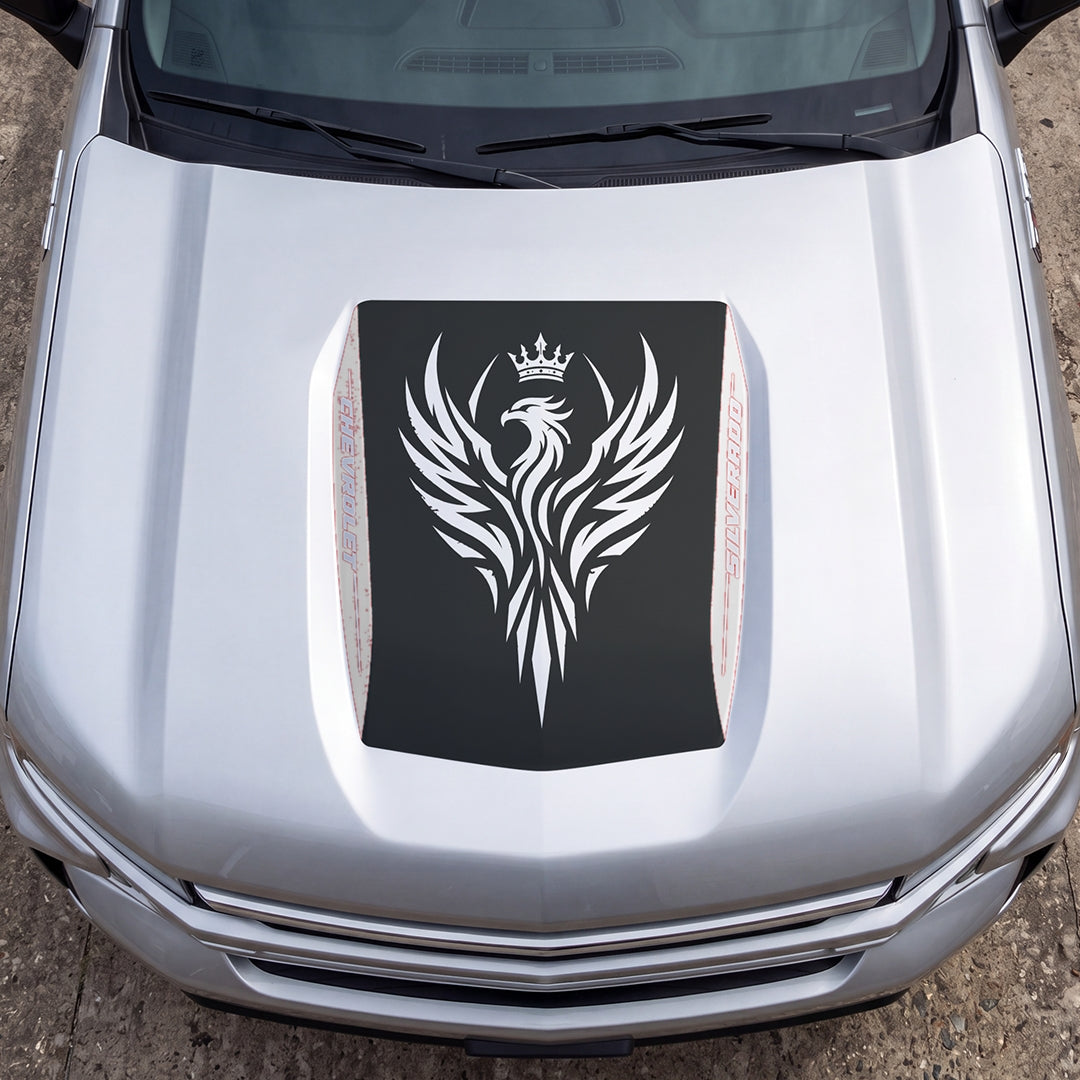 Hood Panel Decal/Sticker - Crowned Phoenix Graphic Decal Graphic Kit - For Chevrolet Silverado 2019-2024 - Premium Vinyl