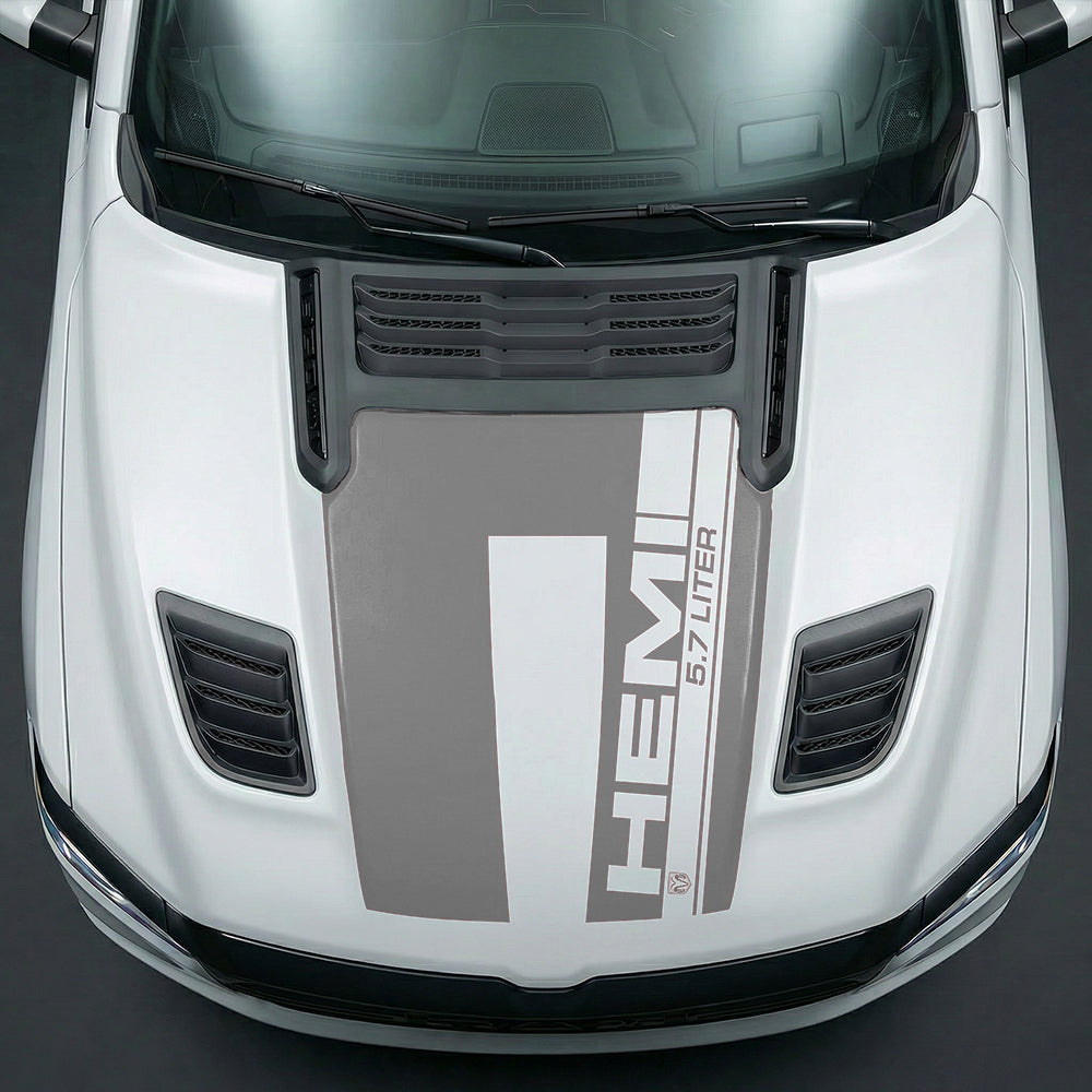 Hood Panel Decal/Sticker - Premium 5.7L HEMI Vertical Racing Stripe Graphic Kit - For Dodge Ram 2019-2025 - Premium Vinyl