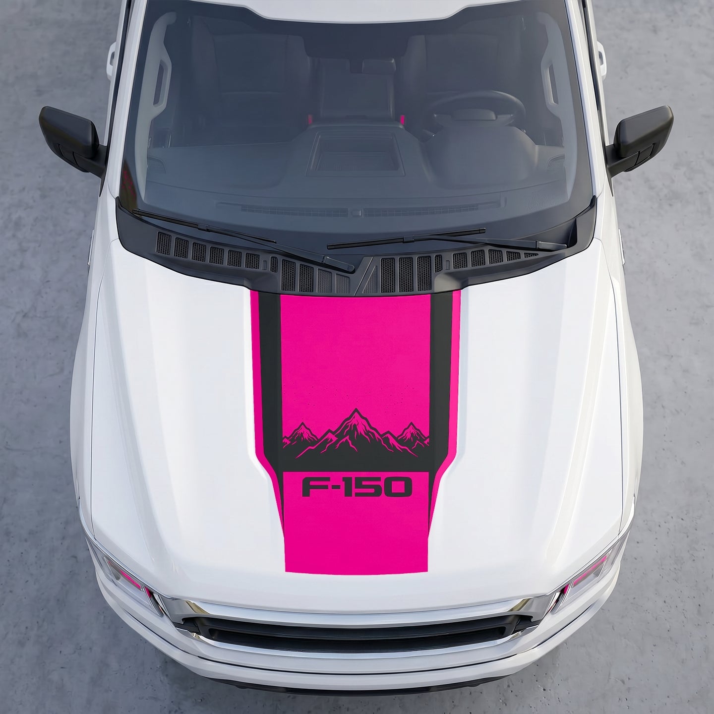 Hood Panel Decal/Sticker - Landscape Mountain Peak Hood Decal – Center Matte Black Stripe Vinyl Wrap Graphic Kit - For Ford F-150 F150 2015-2020 - Premium Vinyl