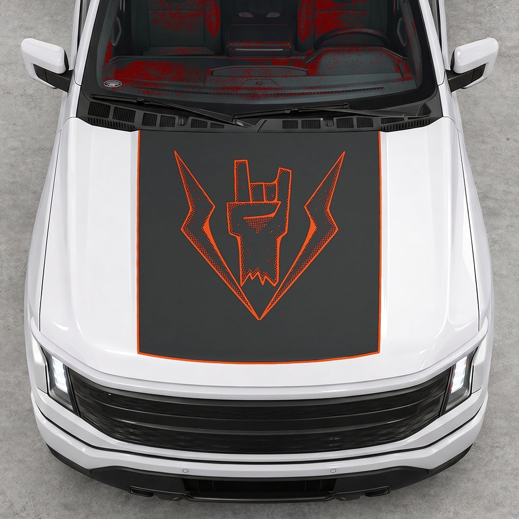 Hood Panel Decal/Sticker - Lightning Rock Hand Graphic Decal Graphic Kit - For FORD F-150 2015-2020 - Premium Vinyl