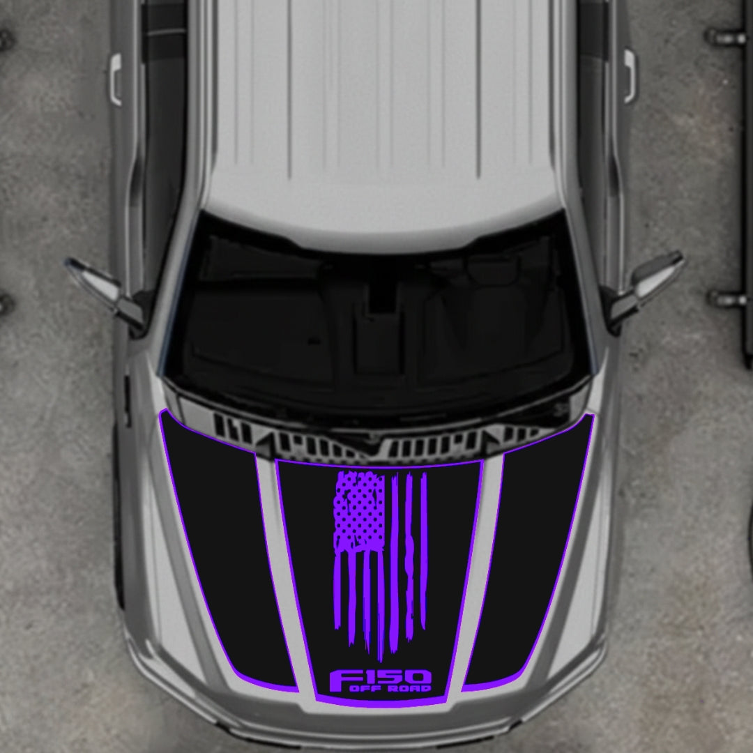 Hood Panel Decal/Sticker - USA Style 3 - Border Graphic Kit - For Ford F-150 2020-2026 - Premium Vinyl