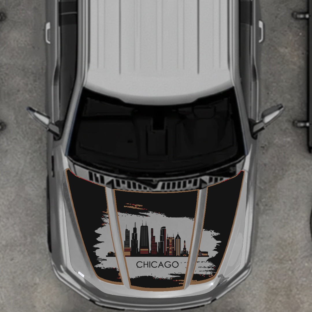 Hood Panel Decal/Sticker - Chicago - Cut - Border Graphic Kit - For Ford F-150 2020-2026 - Premium Vinyl